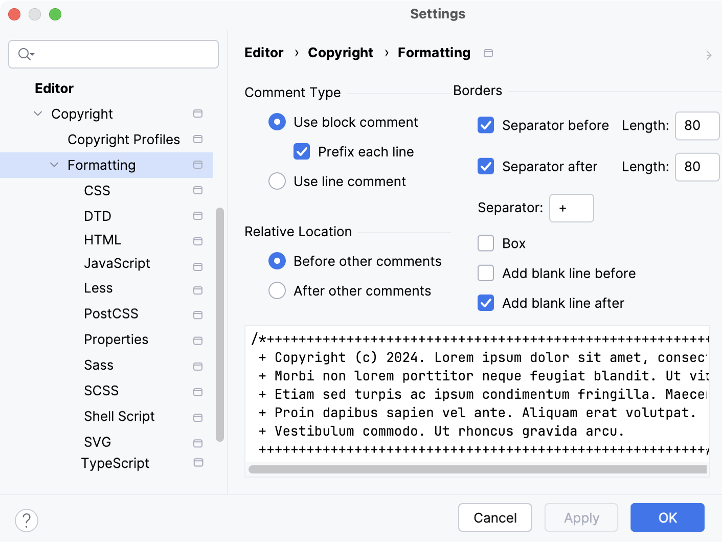 Changing the formatting for a copyright notice