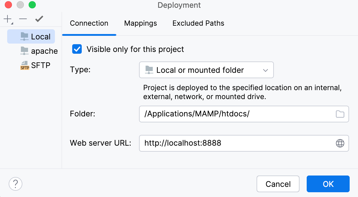 Specify the server configuration root and the URL address to access it