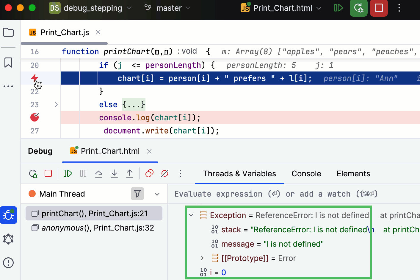 Exception breakpoints