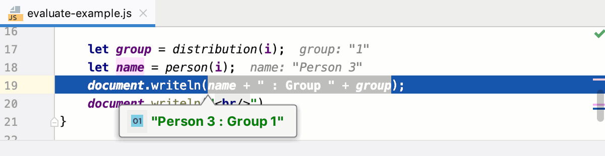 Evaluating selected expression in the editor