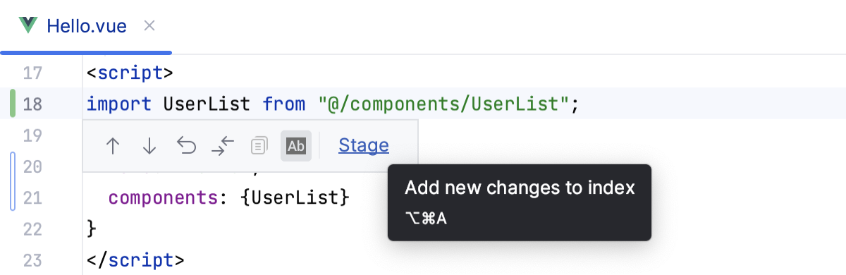Stage a change from the editor Stage a change from the editor