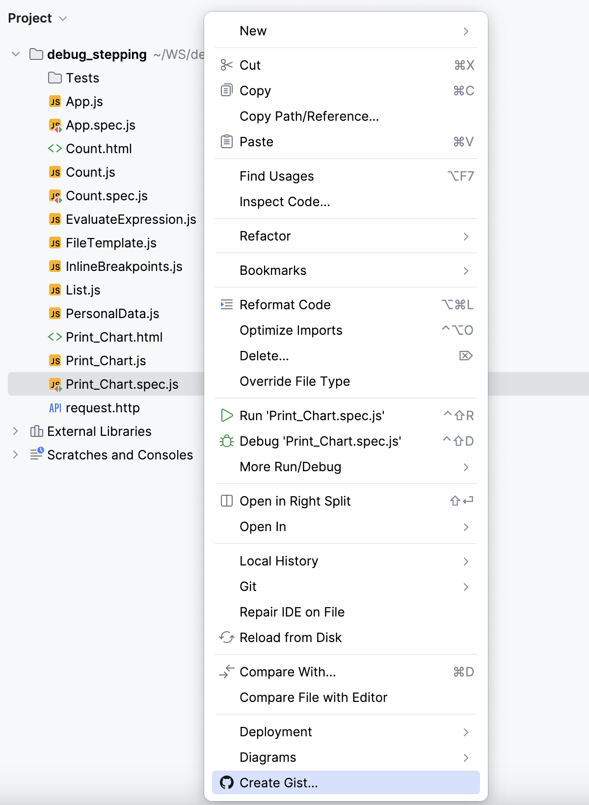 Share Code With GitHub Gists | WebStorm Documentation