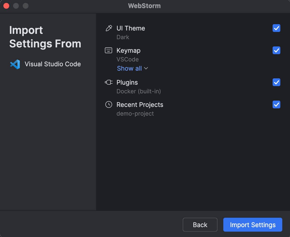 Visual Studio Code settings selection