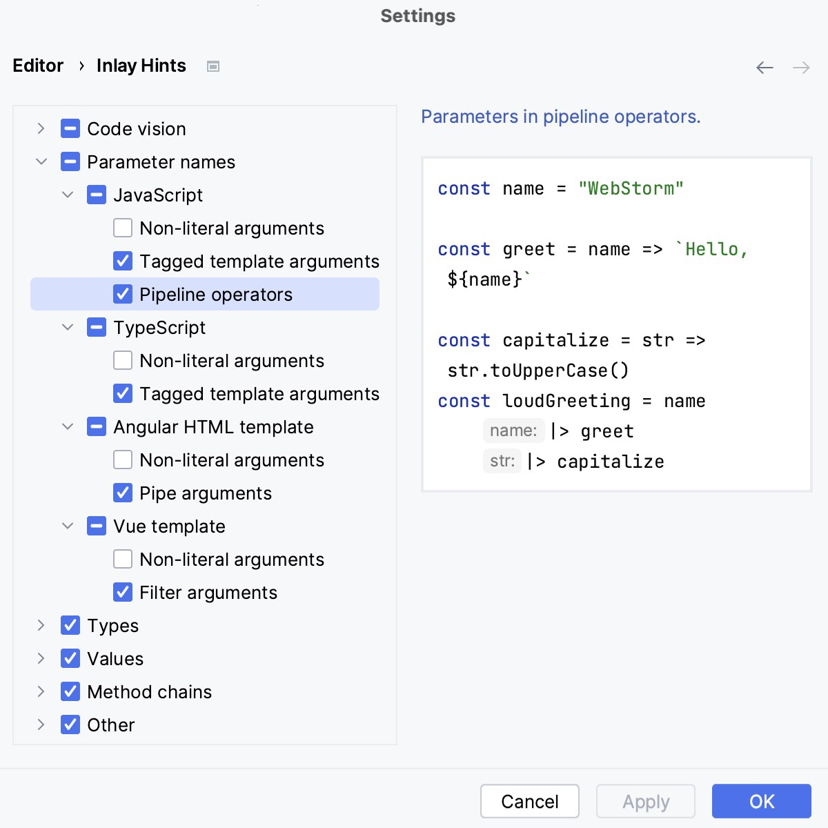 Inlay hints: parameter names