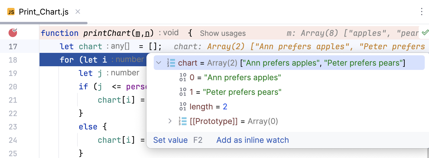 Inline debugger hints