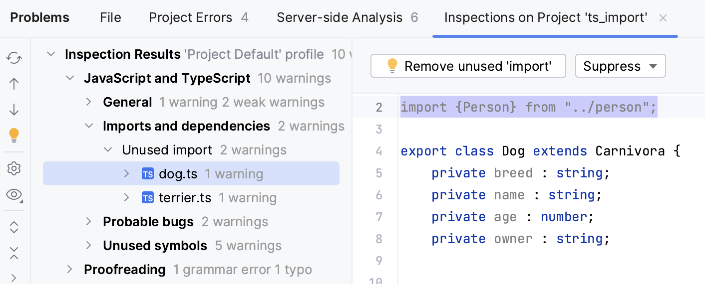 Inspection results tab