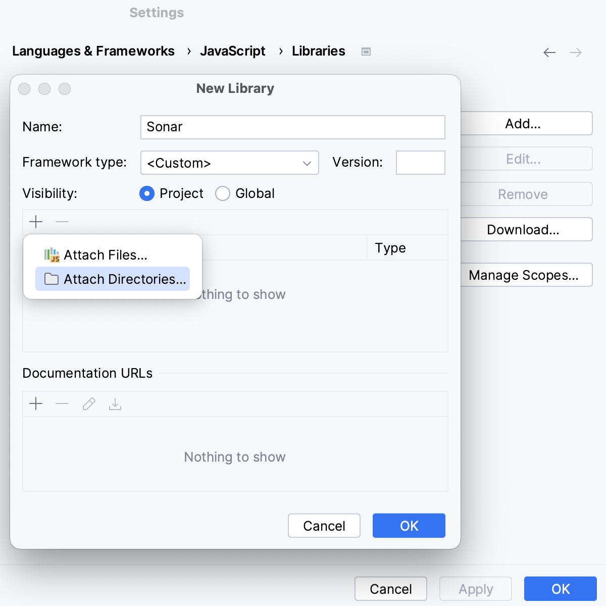 Configure custom library: Add files/folders