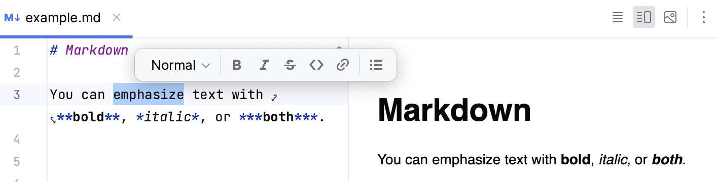 Markdown editor formatting toolbar