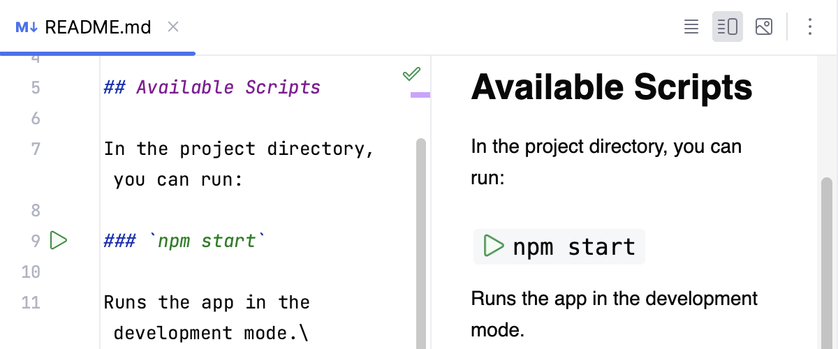 Gutter icons for running commands detected in Markdown files