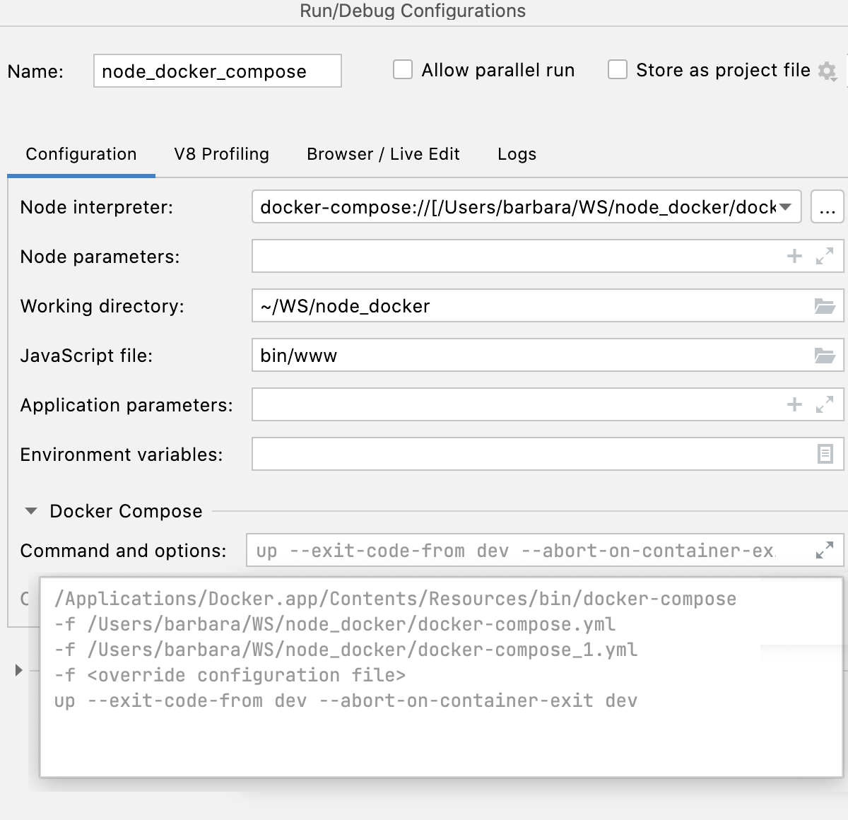 Docker Compose area preview