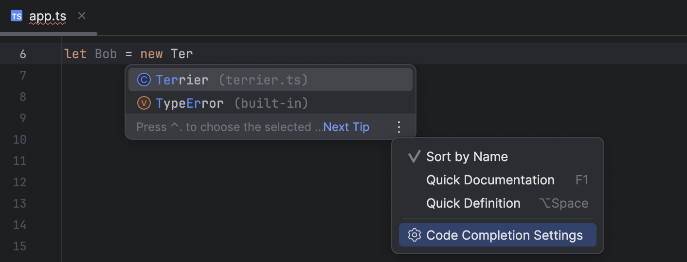 Code Completion | WebStorm Documentation