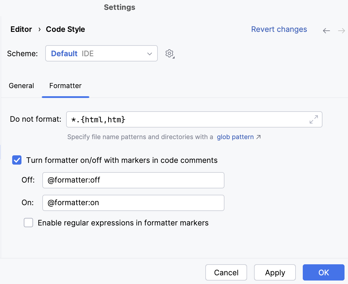 Specifying a glob pattern for excluding files from reformatting