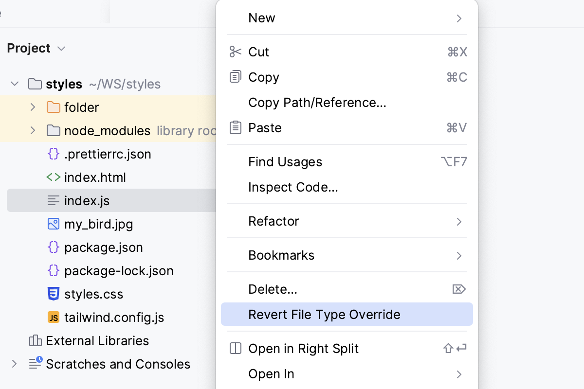 Revert file type override Revert file type override