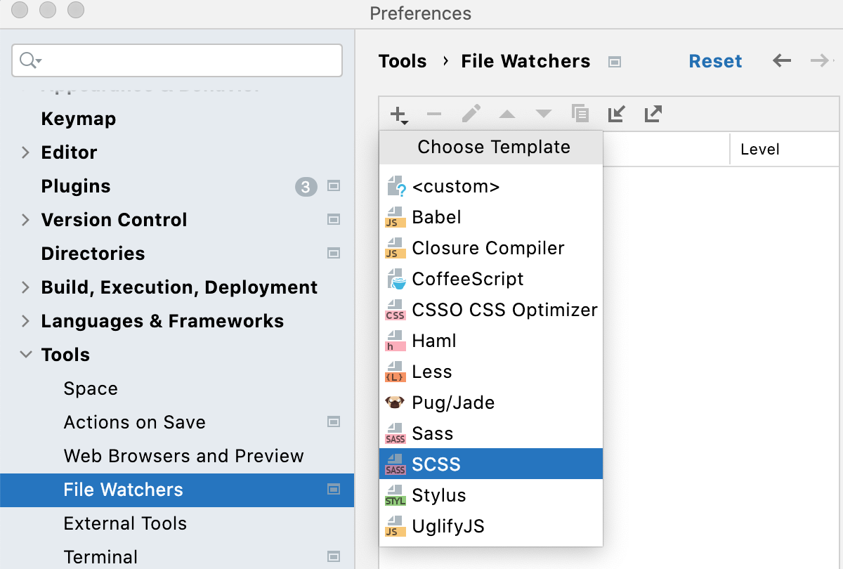 Compiling SCSS into CSS: creating a File Watcher