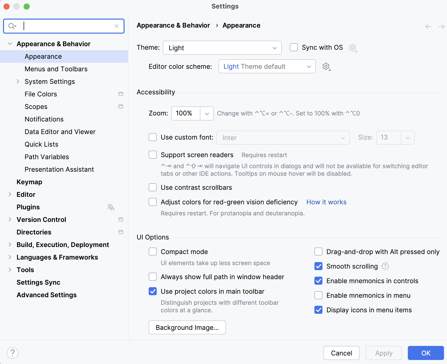 Settings | Appearance & Behavior | Appearance