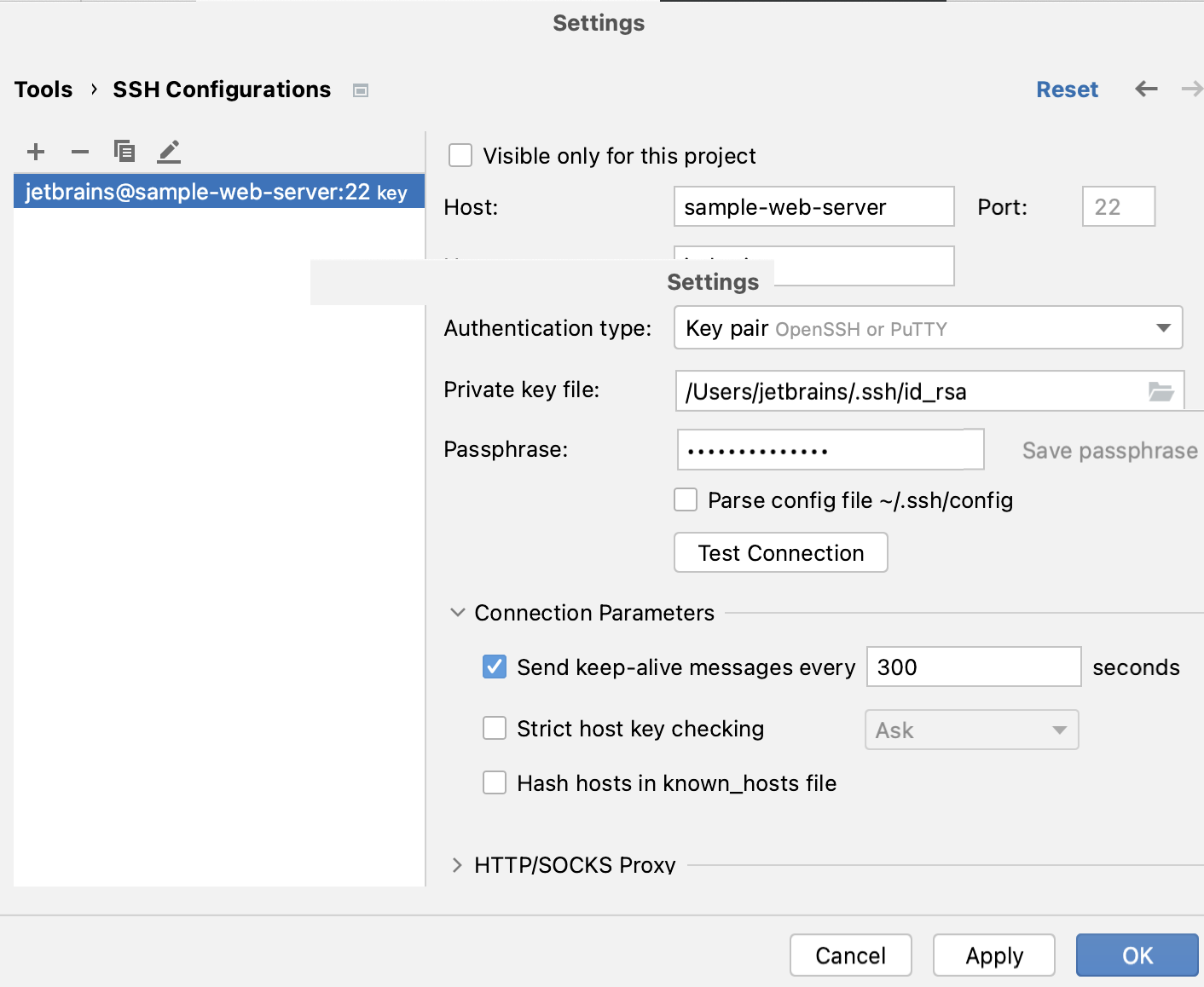 SSH configurations dialog