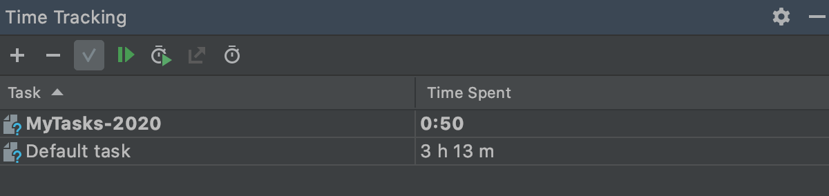 Time Tracking tool window with two ongoing tasks