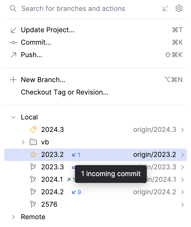 Incoming commits indicator