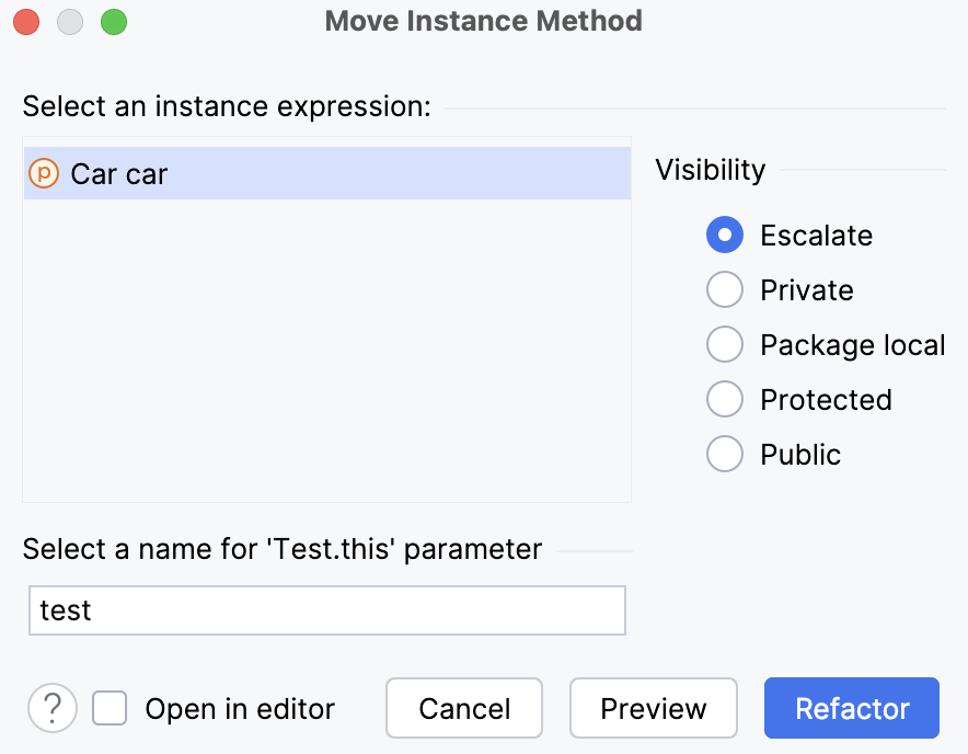 Move instance method dialog