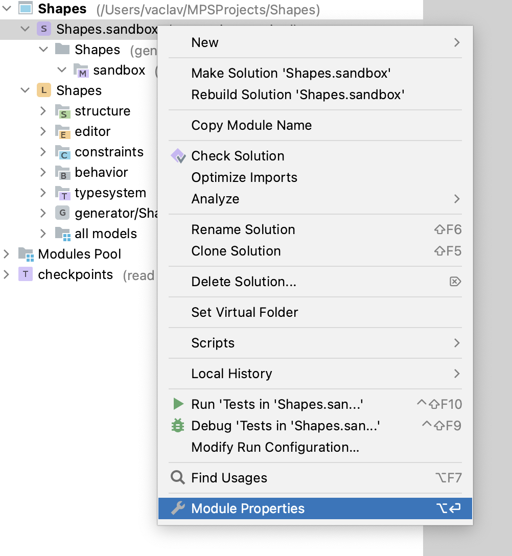 Open Module Properties