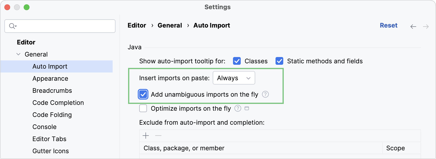 Add unambiguous imports on the fly checkbox