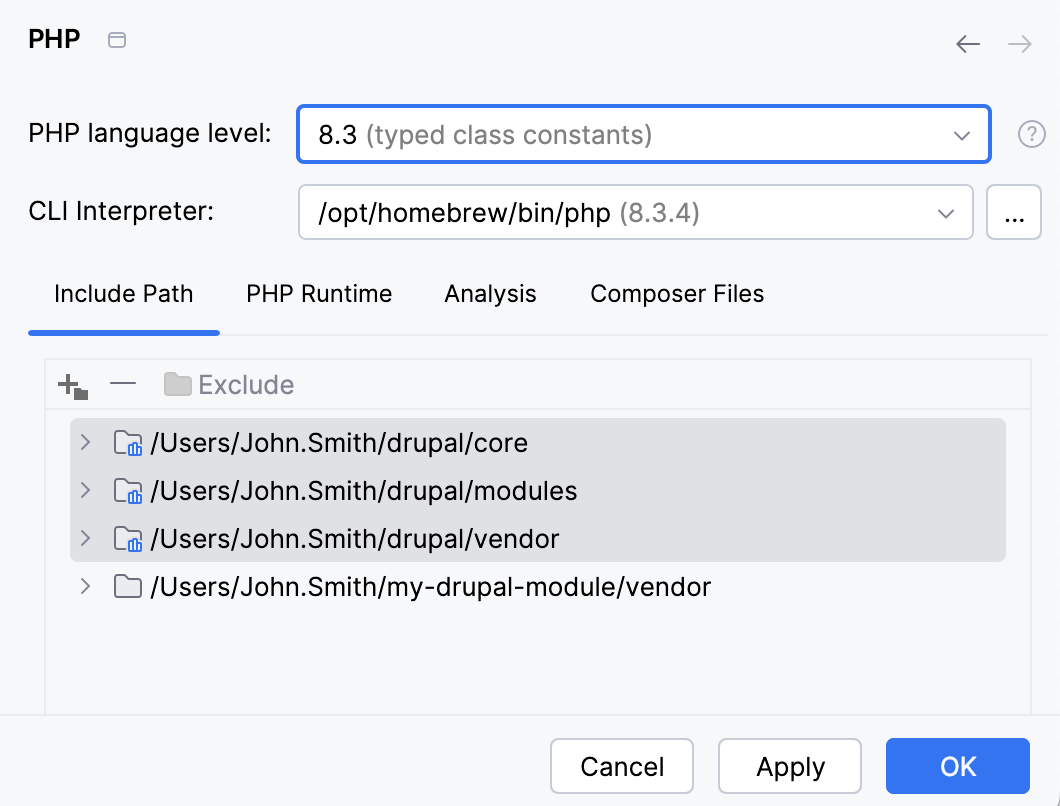 Add Drupal directories to Include paths