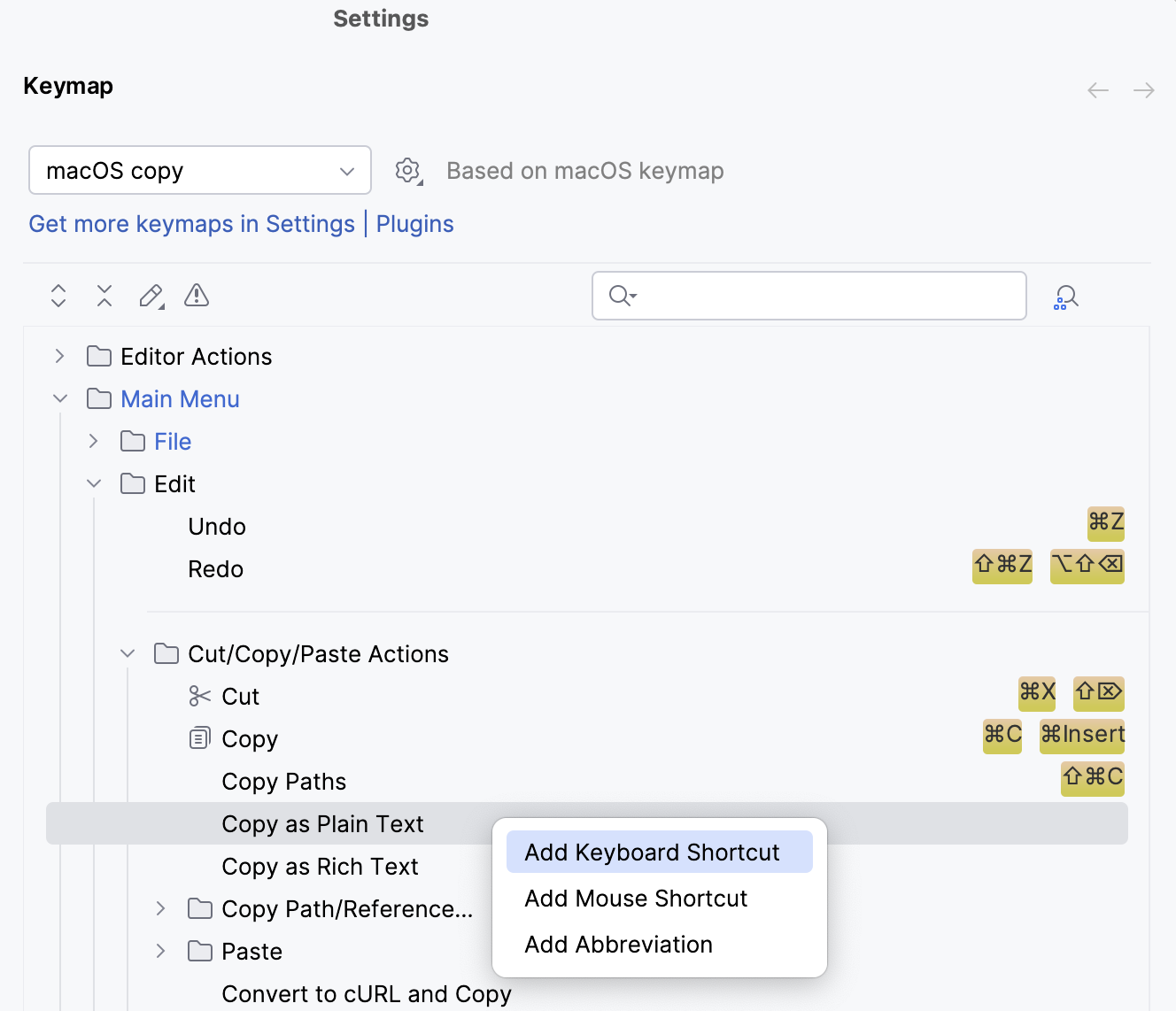 Adding a keyboard shortcut