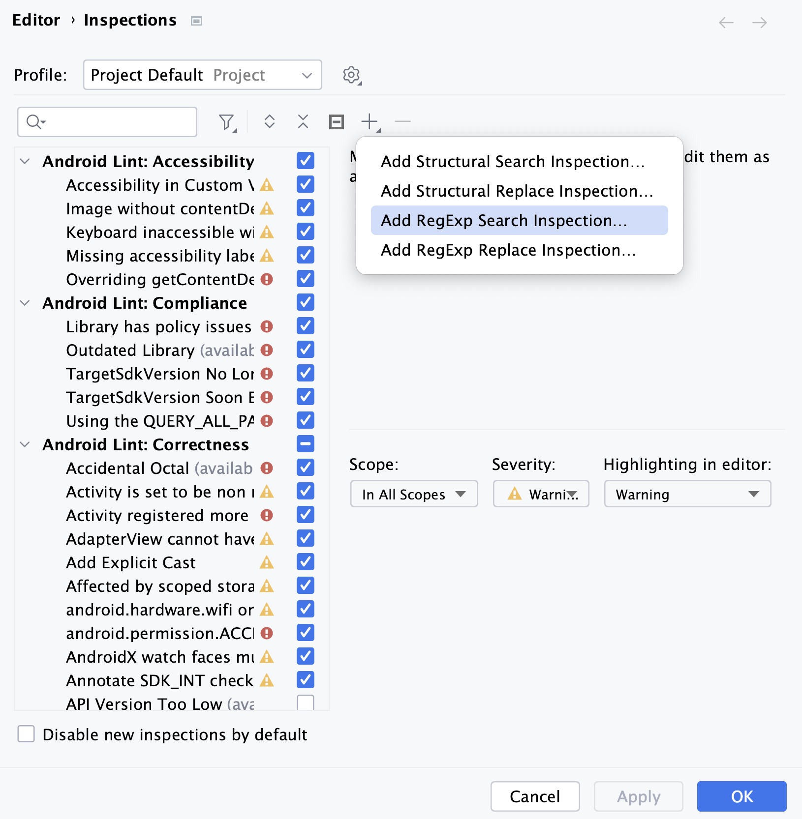 Add RegExp Search Inspection