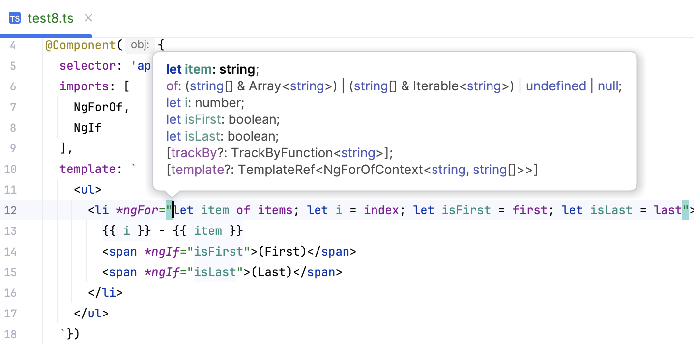 Structural directives - parameter info popup Structural directives - parameter info popup