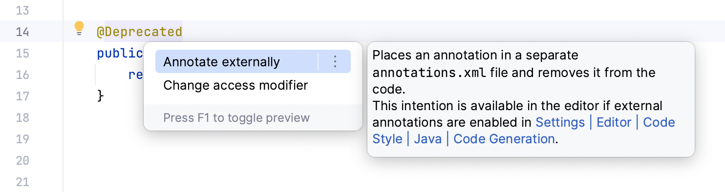 Converting a regular annotation to an external annotation