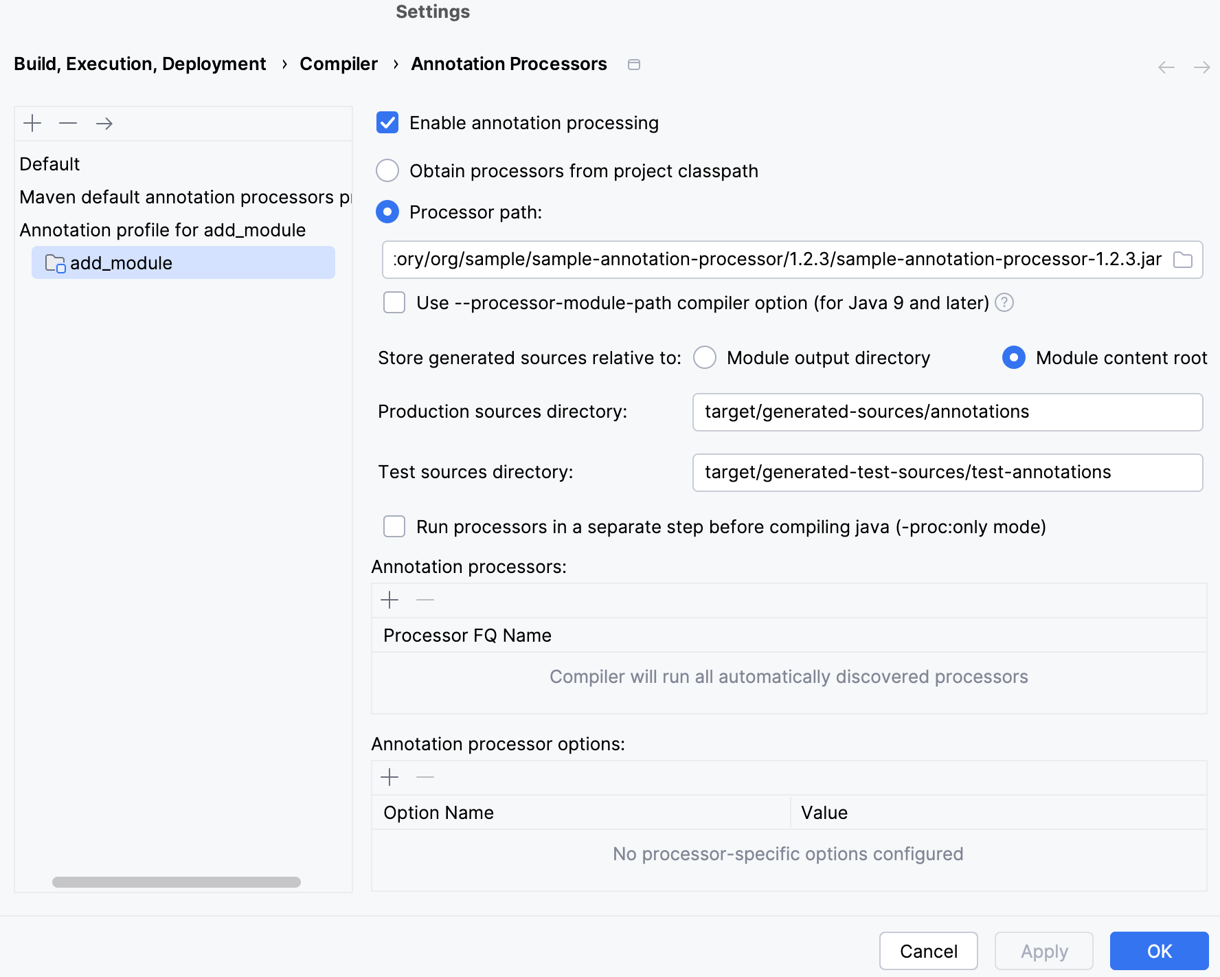 Annotation processors settings