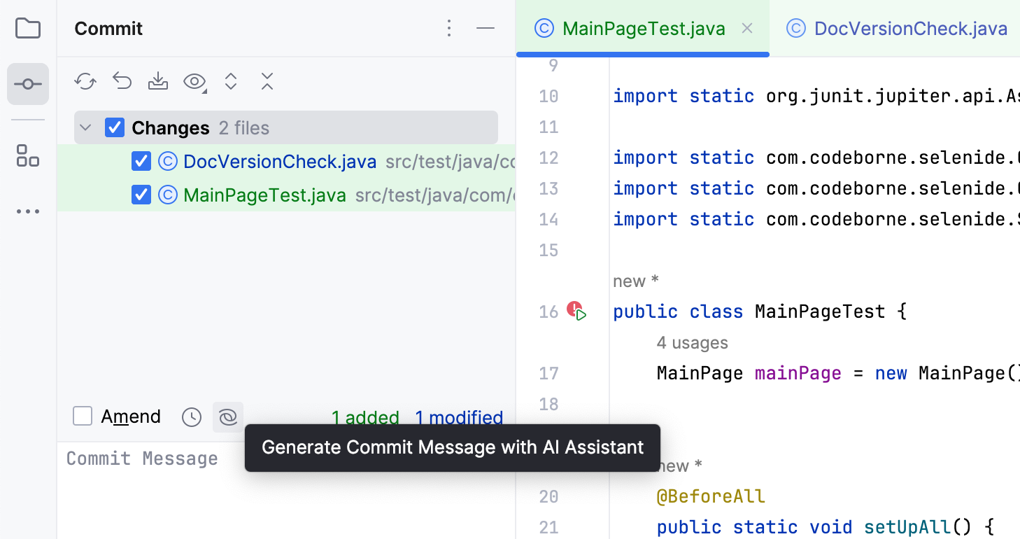 Aqua: AI Assistant generates commit messages