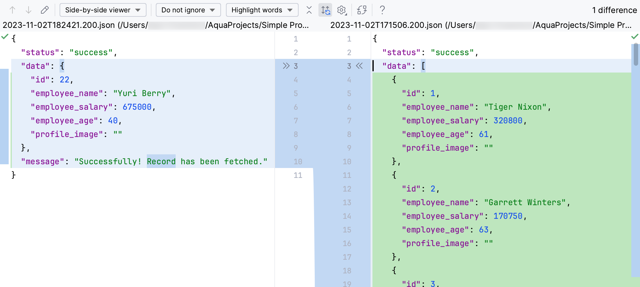 Compare HTTP responses