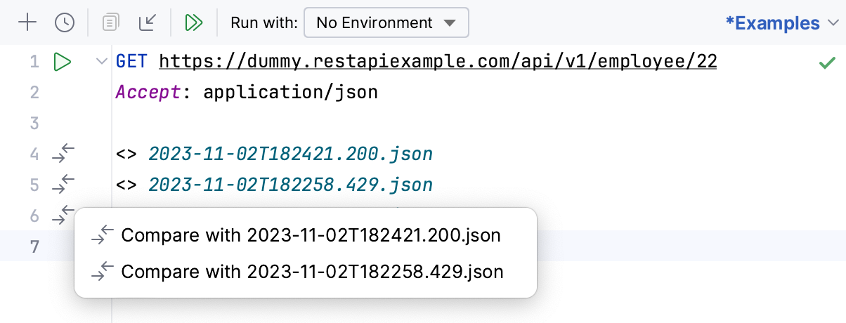 Compare responses in request history