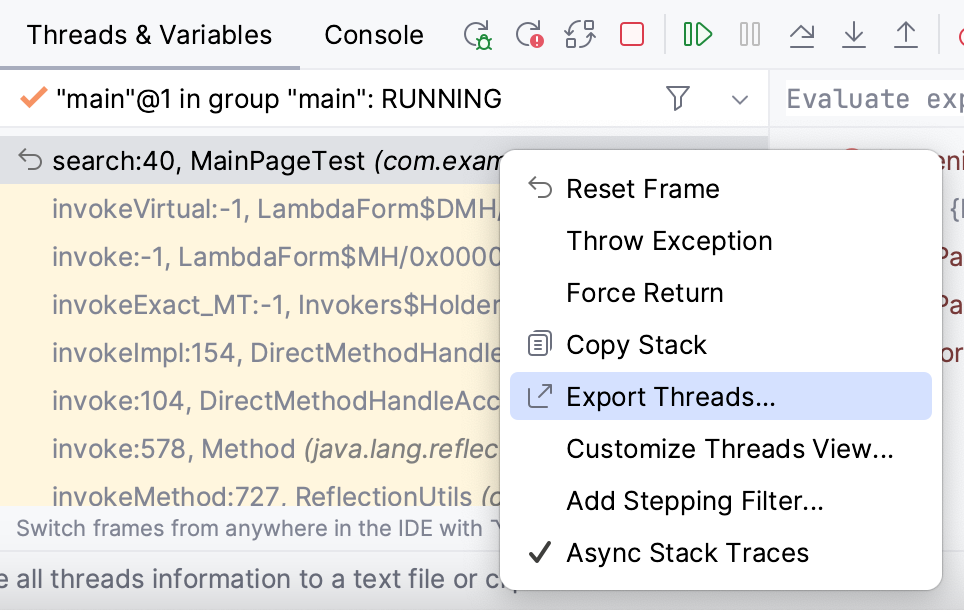 Export Threads menu item