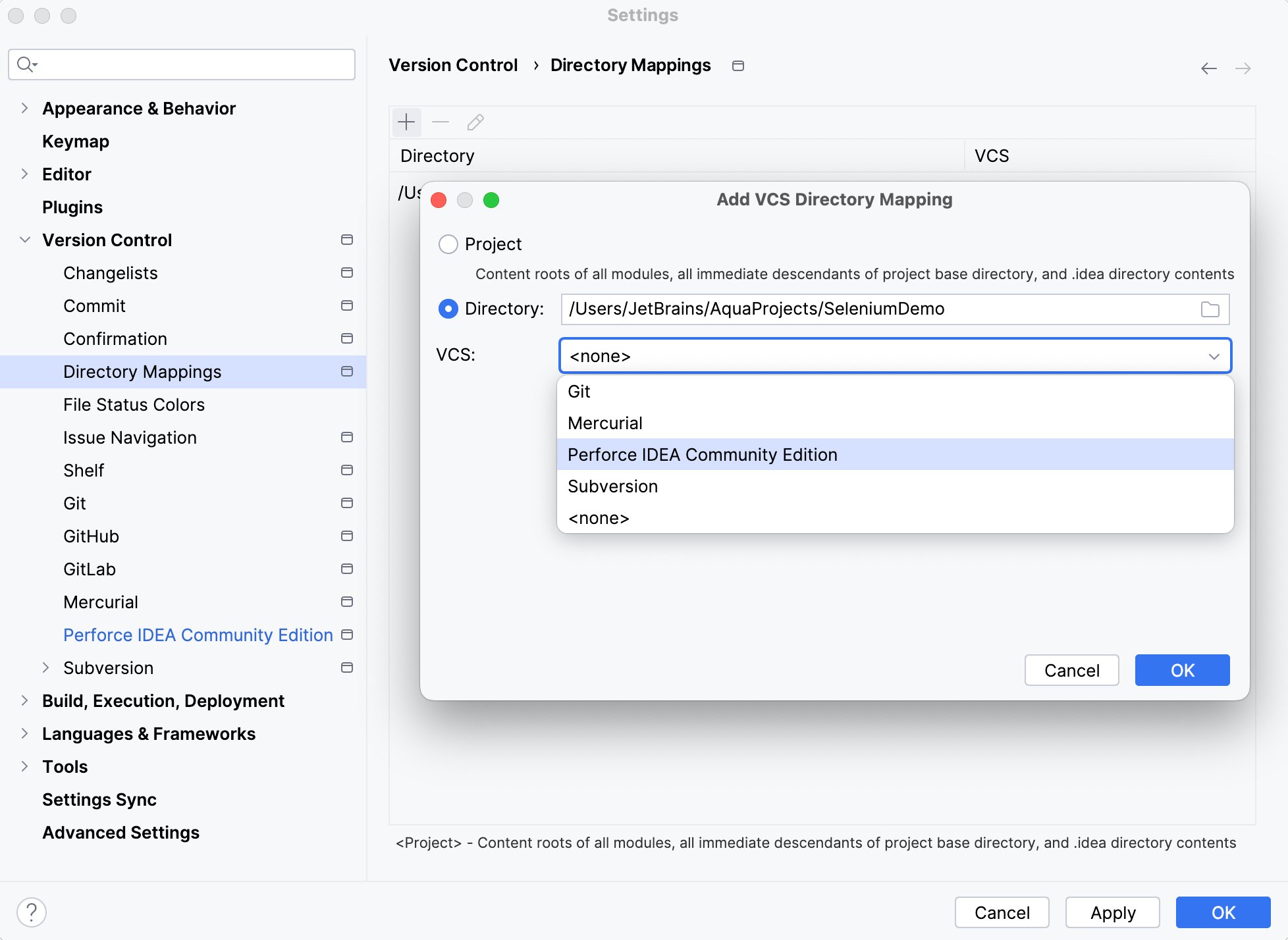 Enabling Perforce integration for directory