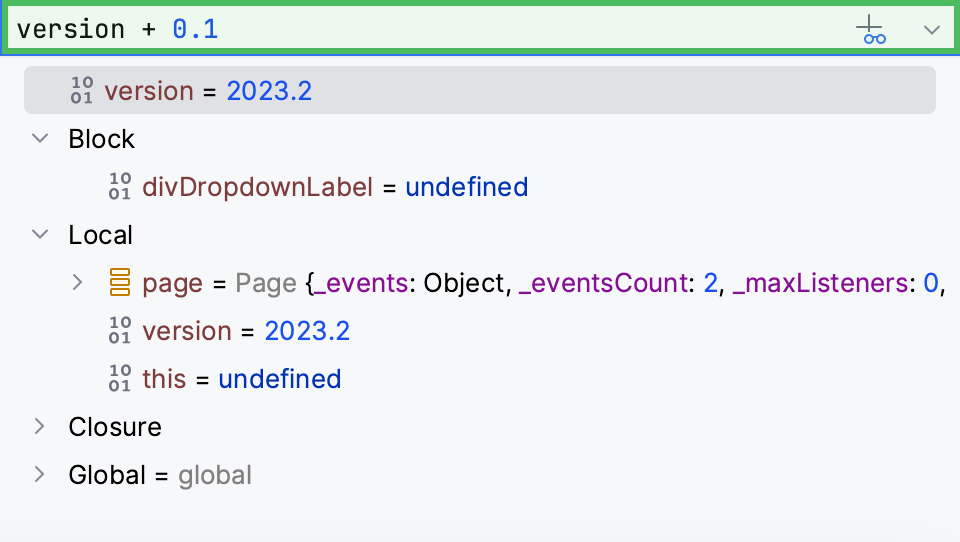 Expression in the Variables pane