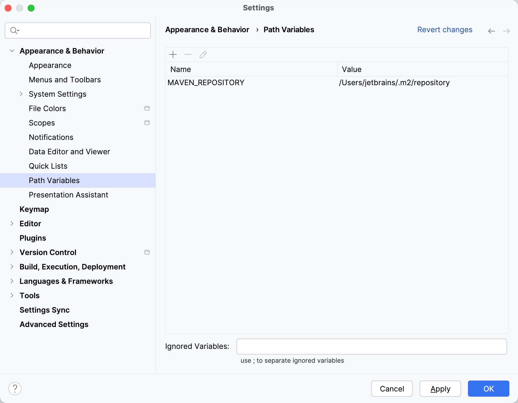 Path Variables dialog