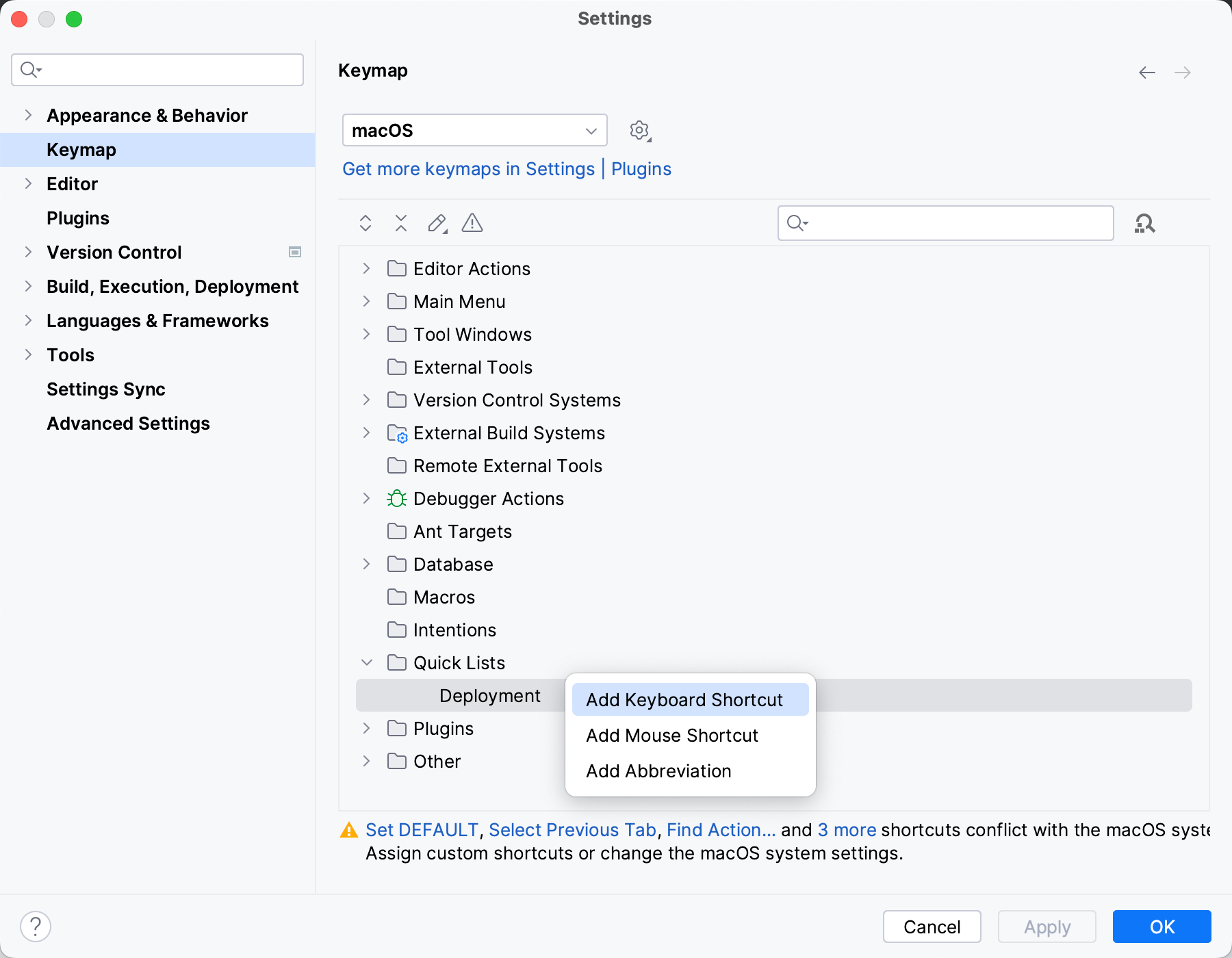 Keymap settings for quick lists