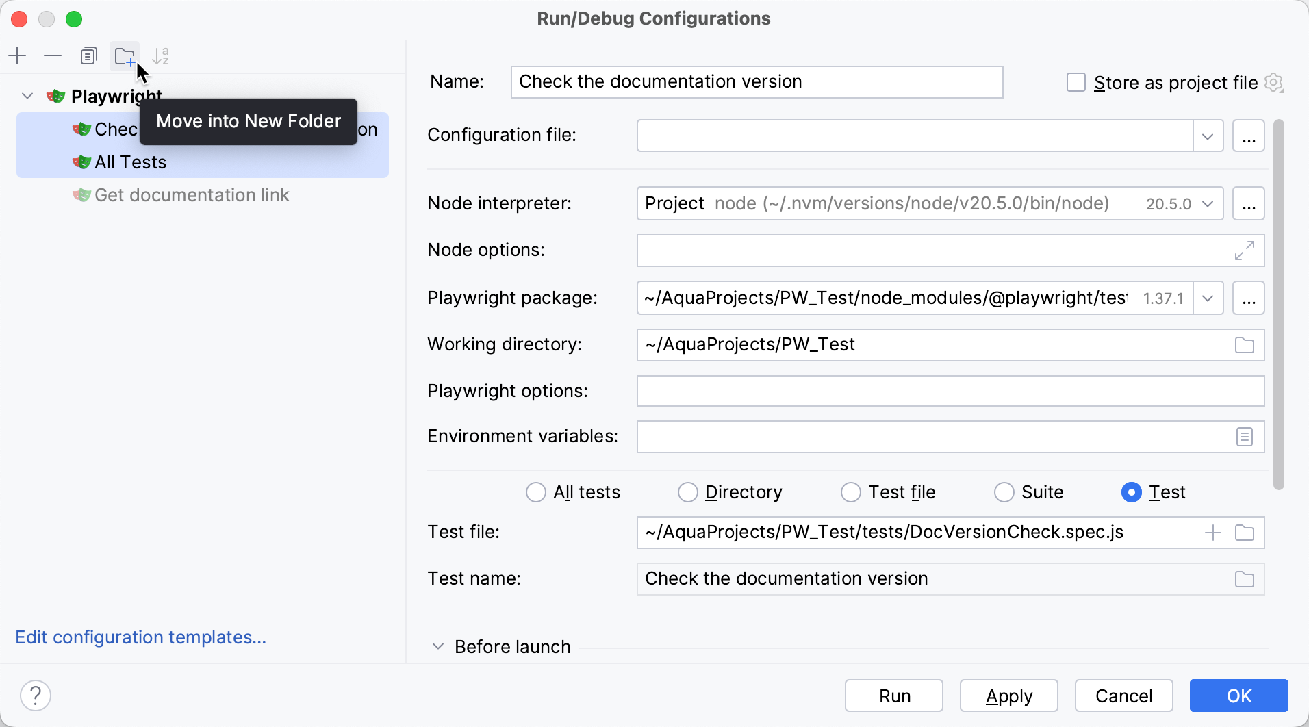 Grouping configurations in a folder