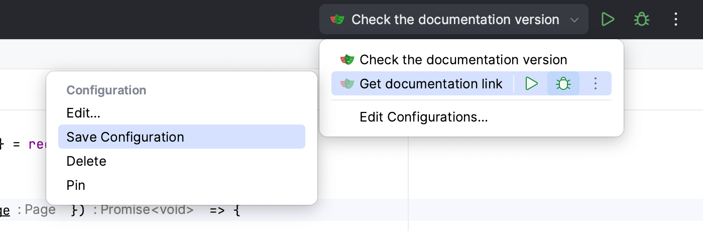 Save a temporary run configuration