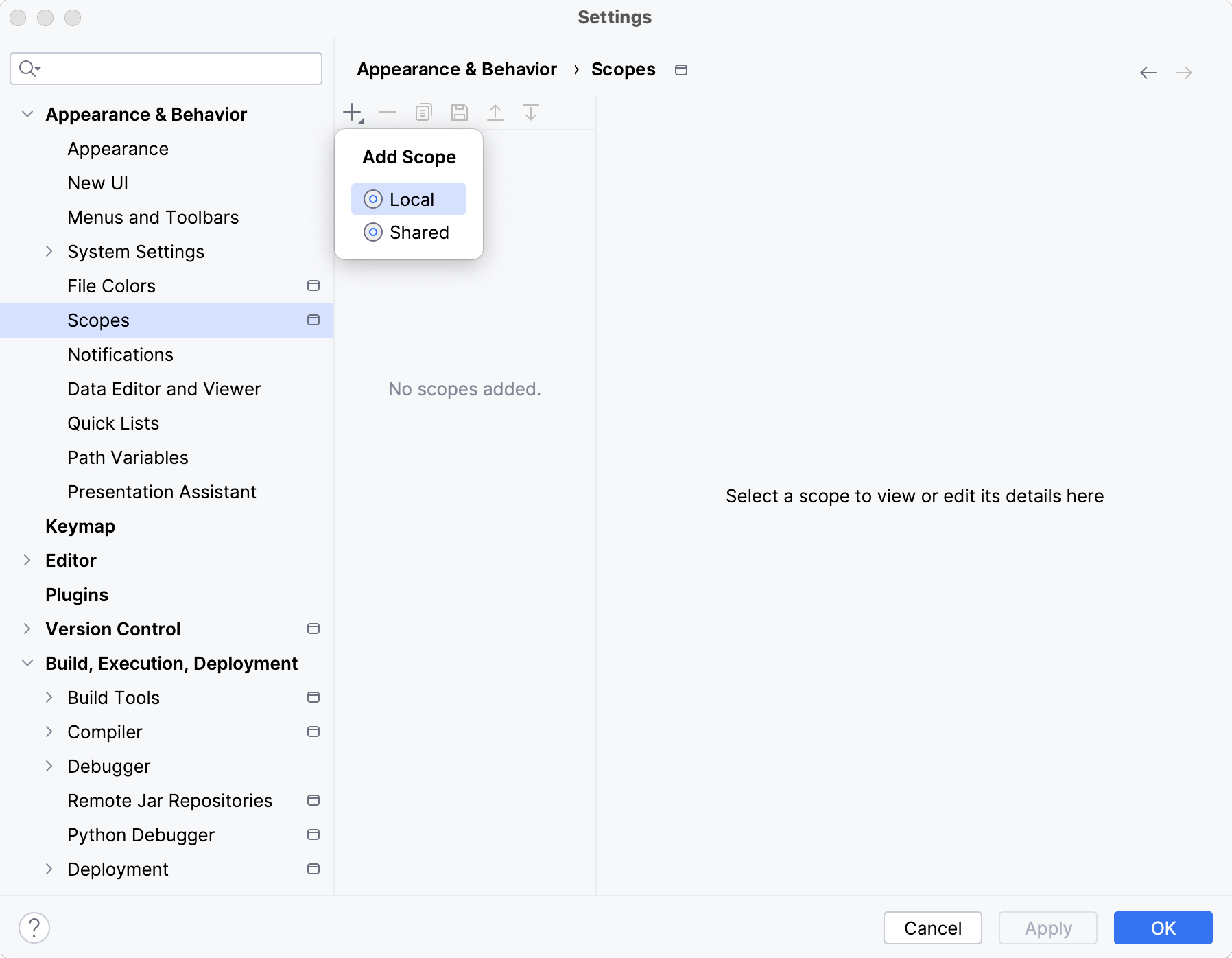 Creating a new scope: selecting between a shared and a local scope