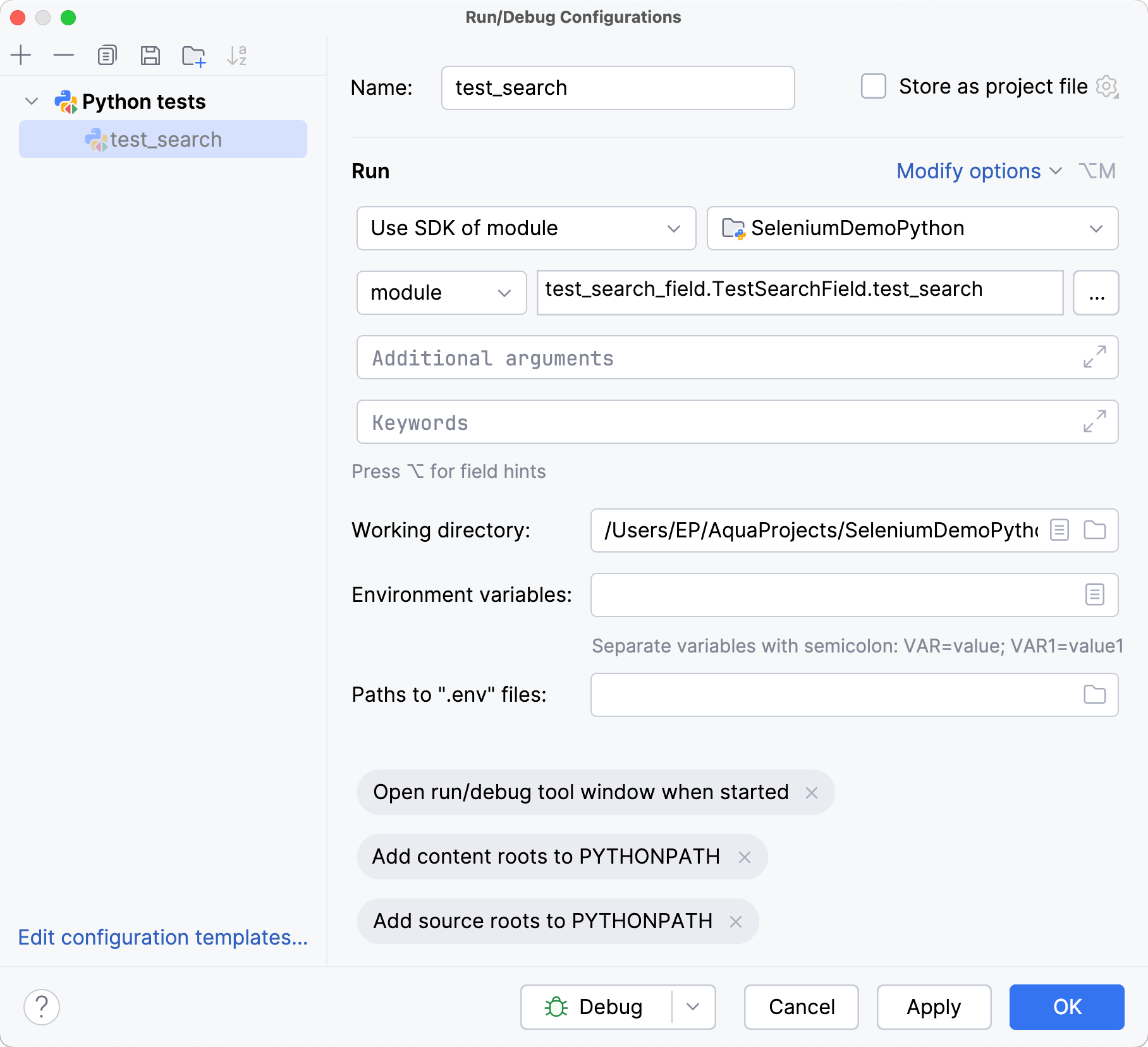 Configure startup properties