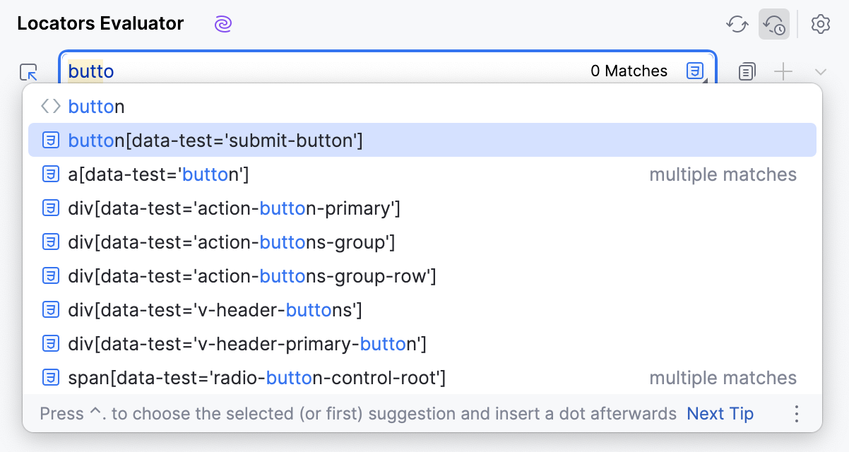 Type the locator in the search field