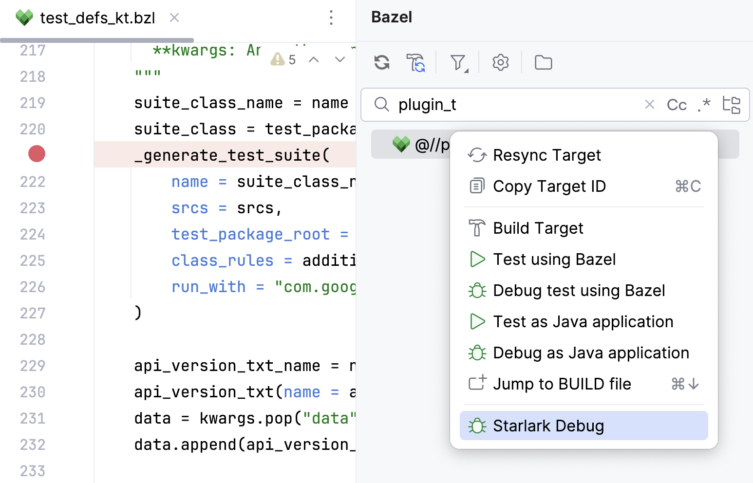 Debug Starlark code in IntelliJ IDEA