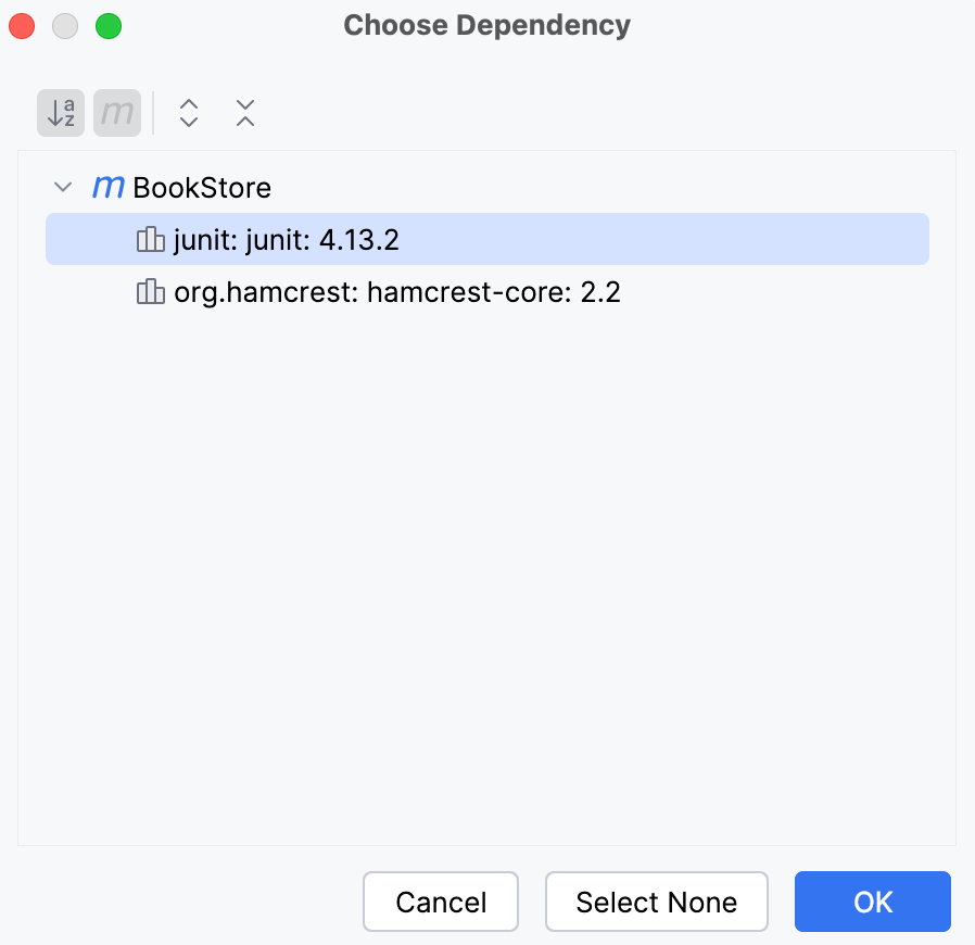 the Choose Dependency dialog