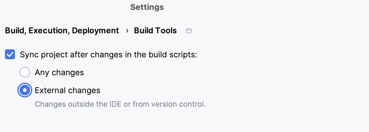 the Build Tools settings