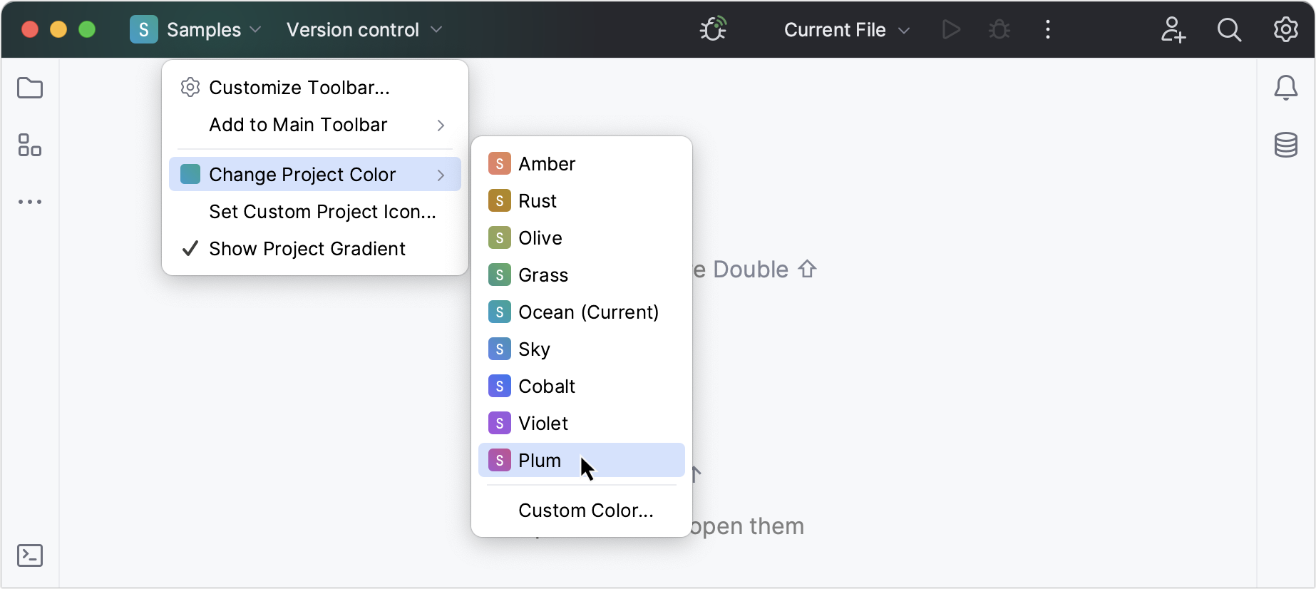 Configuring the main toolbar color