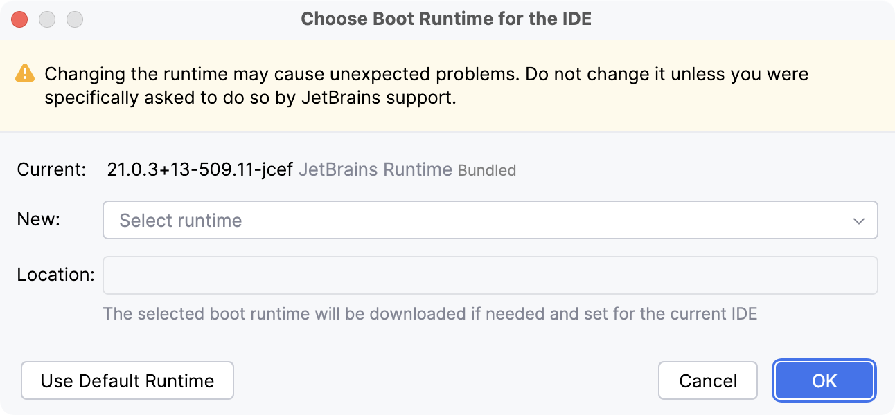 Choose Boot Runtime for the IDE