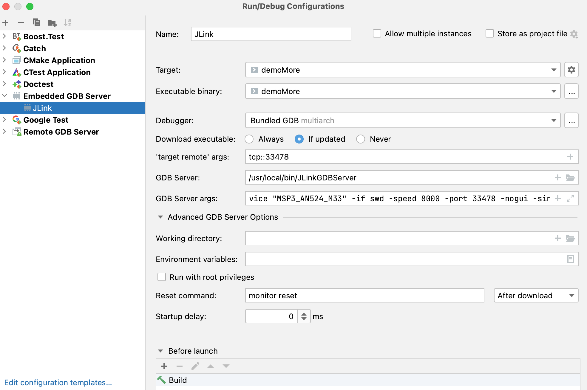 Embedded GDB server configuration